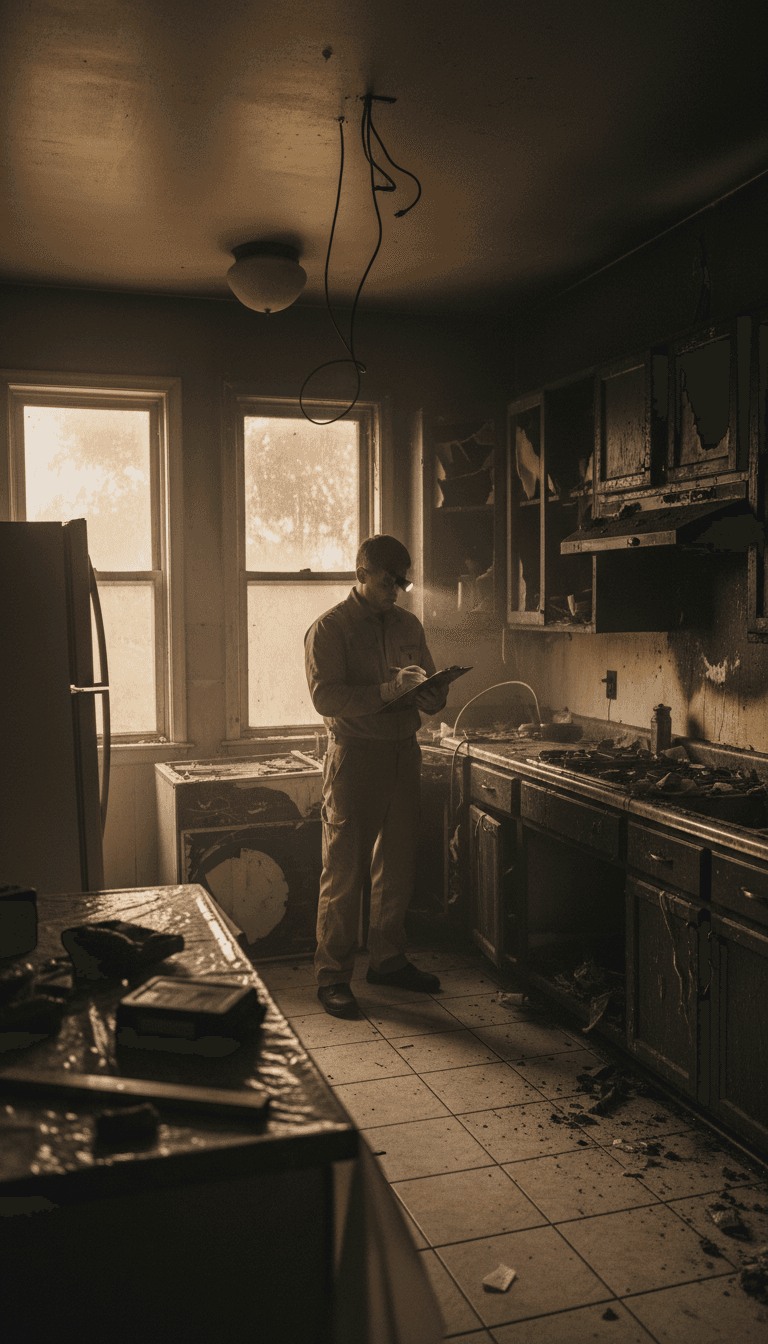 Fire damage assessment in a kitchen space