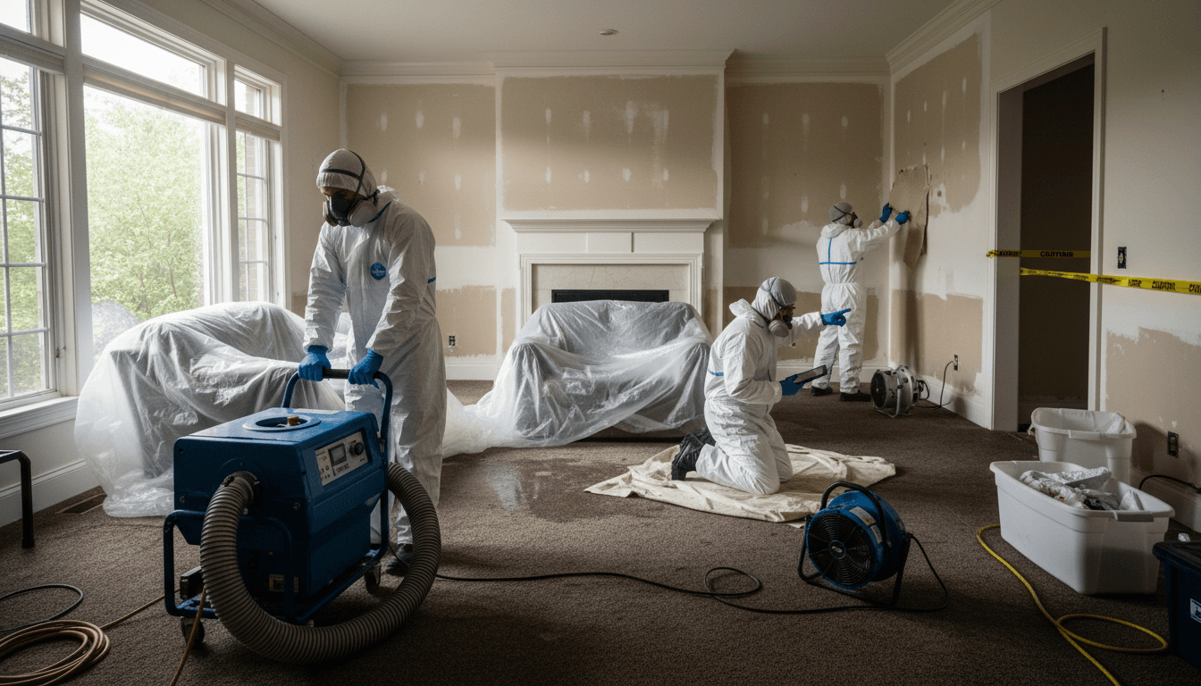 Cut Once Construction team performing water extraction and damage restoration